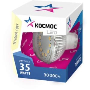 Светодиодная лампа LED JCDR GU 5,3, 3Вт, 230v, 3000K, прозрачное стекло, КОСМОС