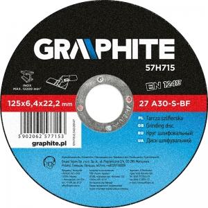 Диск шлифовальный по металлу, 125 x 6,4 х 22,2 мм, 27 A30-S-BF, GRAPHITE, 57H715
