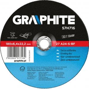 Диск шлифовальный по металлу 180 x 6.4 х 22.2 мм 27 A24-S-BF GRAPHITE 57H716