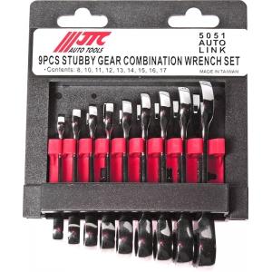 Набор ключей комбинированных трещоточных, укороченные, 8 - 17 мм, 9 шт, в холдере, JTC, JTC-5051