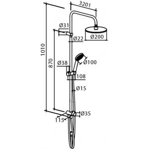 Душевая система: верхний душ 260 x 190 мм ручной душ 1 режим переключателя, DAMIXA, 978100000