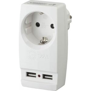 Адаптер USB-W "Polynom" 1 гнездо 220 В + 2xUSB 2100mA с заземлением (белый) (10/60/1440) ЭРА Б0026332