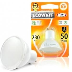 Лампа светодиодная GU10 230 В 5 (50) Вт 3000K GU10 теплый белый свет ECOWATT 4606400021513