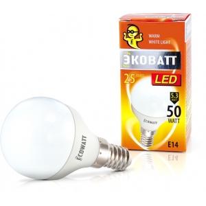 Лампа светодиодная P45 230 В 5.3 (50) Вт 2700K E14 теплый белый свет шарик ECOWATT 4606400419808