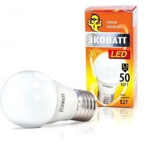 Лампа светодиодная P45 230 В 5.3 (50) Вт 2700K E27 теплый белый свет шарик ECOWATT 4606400419235