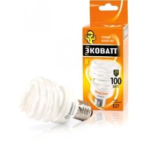 Лампа энергосберегающая Mini FSP 20 В 827 E27 тёплый белый свет витая мини ECOWATT 4606400608622
