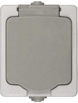 Розетка "АВРОРА" с заземлением, одинарная с крышкой, IP44, цвет серо-белый, 16 А/~250 В, СВЕТОЗАР, SV-54312-W