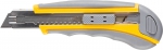 Нож "MASTER" двухкомпонентный корпус,серо-желтый,серая кнопка,автостоп,допфиксатор,кассетой на 5лезвий,18мм, STAYER, 09142