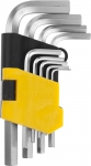 Набор Ключи "MASTER" имбусовые короткие, Cr-V, сатинированное покрытие, пластик. держатель, HEX 1,5-10мм, 9 пред, STAYER, 2740-H9