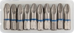 Биты "ЭКСПЕРТ" торсионные кованые, обточенные, хромомолибденовая сталь, тип хвостовика C 1/4", PZ3, 25мм, 10шт, ЗУБР, 26013-3-25-10