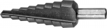 Сверло "ЭКСПЕРТ" ступенчатое по сталям и цвет.мет.ст.Р6М5,d 4-20мм, 9ступ.d 4-20, L-75 мм,трехгран. хвост. 8мм, ЗУБР, 29670-4-20-9