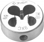 Плашка "МАСТЕР" круглая ручная для нарезания метрической резьбы, М8 x 1,25, ЗУБР, 4-28022-08-1.25