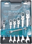 Набор ключей комбинированных с трещоткой, 8 - 19 мм, 8 шт, шарнирные, CrV, GROSS, 14895