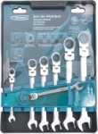 Набор ключей комбинированных с трещоткой, 8 - 19 мм, 7шт, шарнирные, CrV, GROSS, 14891