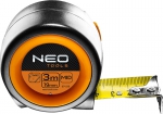 Kомпактная рулетка стальная лента 3 м x 19 мм с фиксатором selflock магнит NEO 67-213