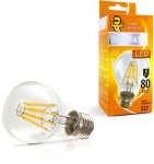 Лампа светодиодная A60 FL 8 (80) Вт 2700K E27 теплый белый свет груша нитевидная ECOWATT 4606400206002