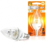 Лампа светодиодная B35 4.2 (40) Вт 2700K E14 CL 300° теплый белый свет свеча прозрачная ECOWATT 4606400419389